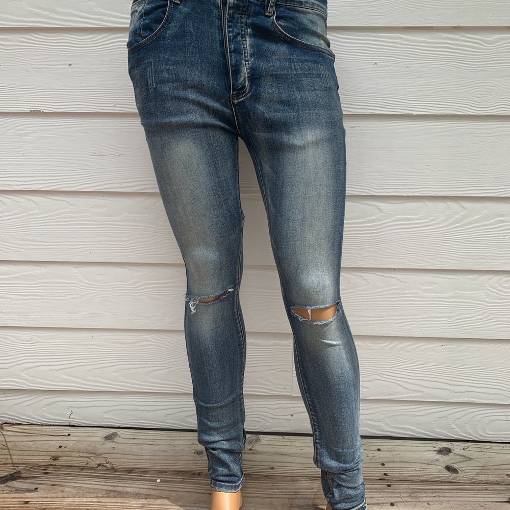 MEN’S KOLLAR  203 Rockstars Skinny fit Essential Ripped Denim Color Blue size 32